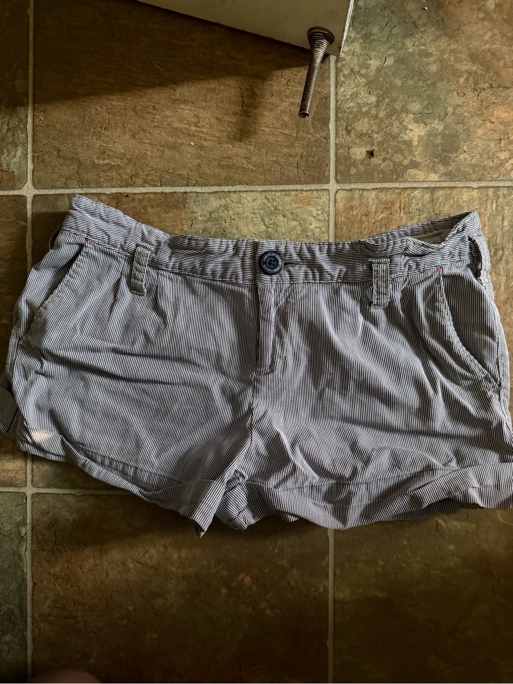 American Eagle Outfitters Blue & White Pinstripe High Waist Shorts